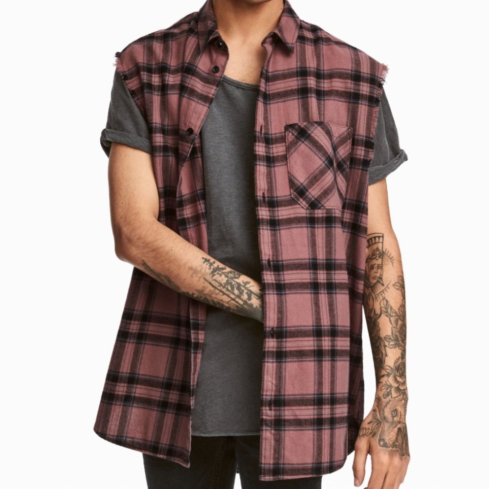NWOT H&M Sleeveless Flannel Pink/Checked
